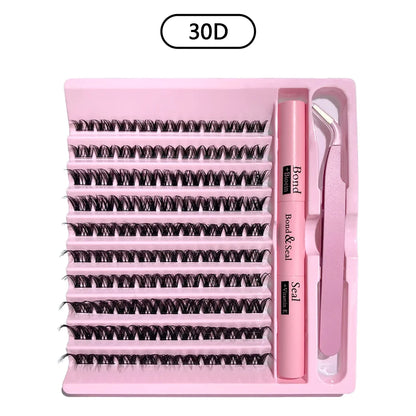 3D 190 PCS Cluster Lashes Kit DIY Lash Extension Set with Glue Accessories Eyelash Curler Lash Bond And Seal Makeup Tools