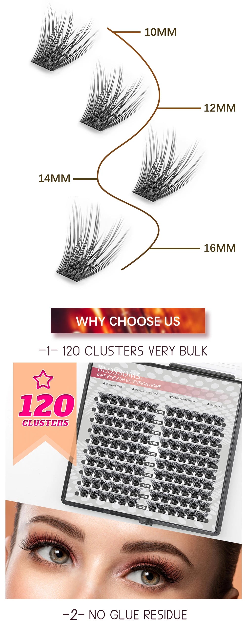 ETVITE DIY Cluster Lashes Fluffy Volume Eyelash Extension Natural Bundles Individual Lashes