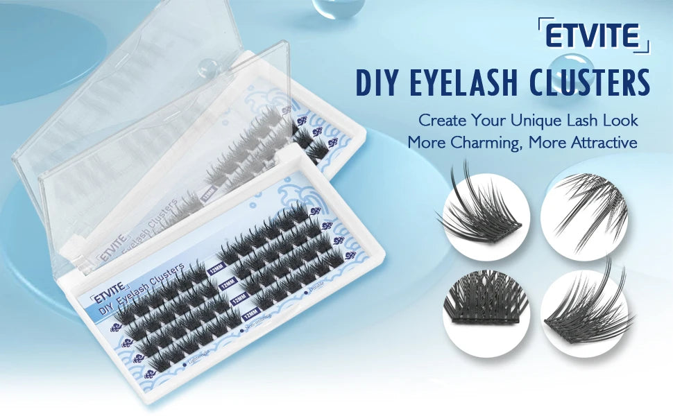 ETVITE DIY Cluster Lashes Fluffy Volume Eyelash Extension Natural Bundles Individual Lashes