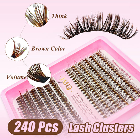 LAKANAKU Dark Brown Cluster Lashes 30D 50D 40D 60D D Curl Wispy Individual Lashes