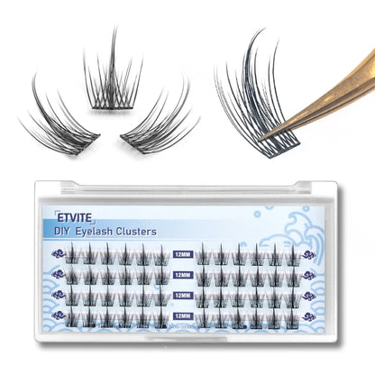 ETVITE DIY Cluster Lashes Fluffy Volume Eyelash Extension Natural Bundles Individual Lashes