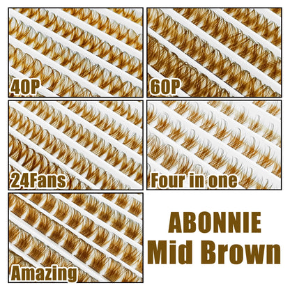 ABONNIE Dark Brown Diy Cluster Lashes 40D 60D D Curl Individual