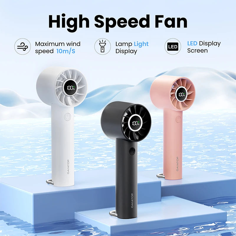 GAIATOP Portable Mini Fan, Handheld Fan with LED Display & Flashlight, 3 Speeds 2000mAh USB Rechargeable Battery Fan