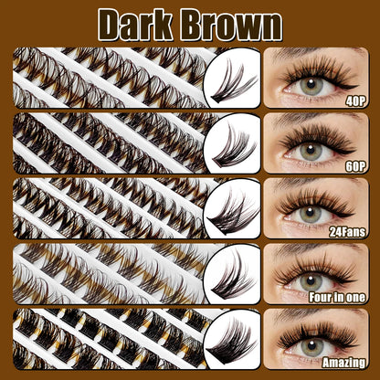 ABONNIE Dark Brown 40D 60D Diy Cluster Lashes Heat Bonded