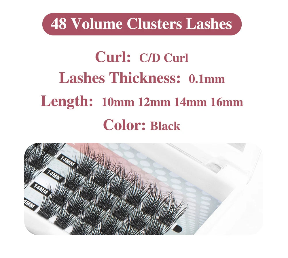 ETVITE DIY Cluster Lashes Fluffy Volume Eyelash Extension Natural Bundles Individual Lashes