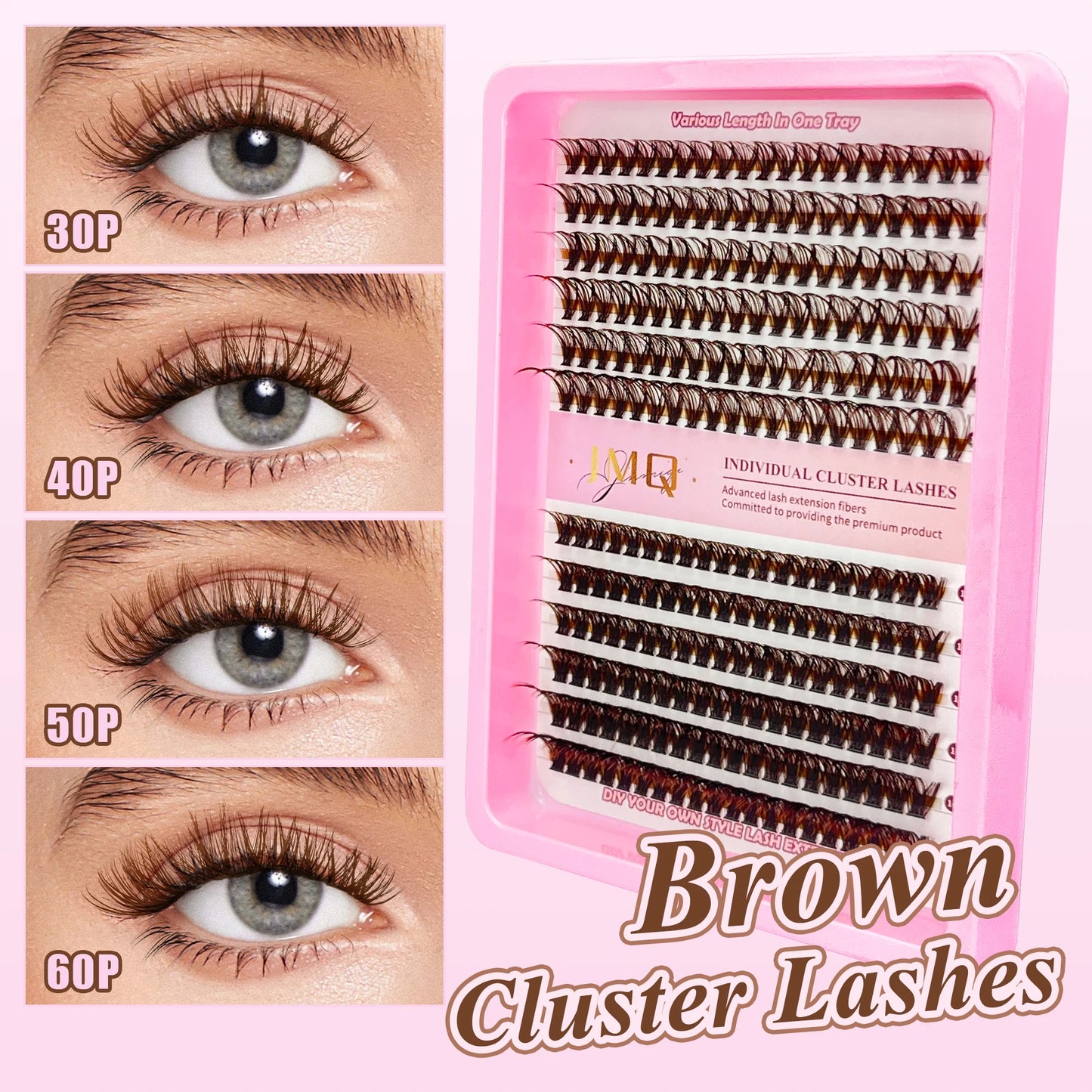 LAKANAKU Dark Brown Cluster Lashes 30D 50D 40D 60D D Curl Wispy Individual Lashes