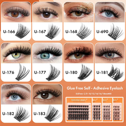 MASSCAKU Self Adhesive Cluster Lashes Glue-FreeEyelash Extension Individual Lashes