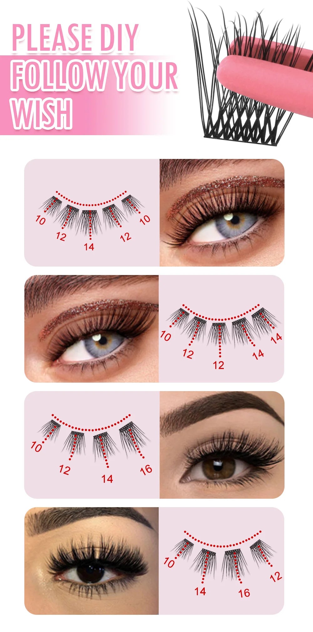 ETVITE DIY Cluster Lashes Fluffy Volume Eyelash Extension Natural Bundles Individual Lashes
