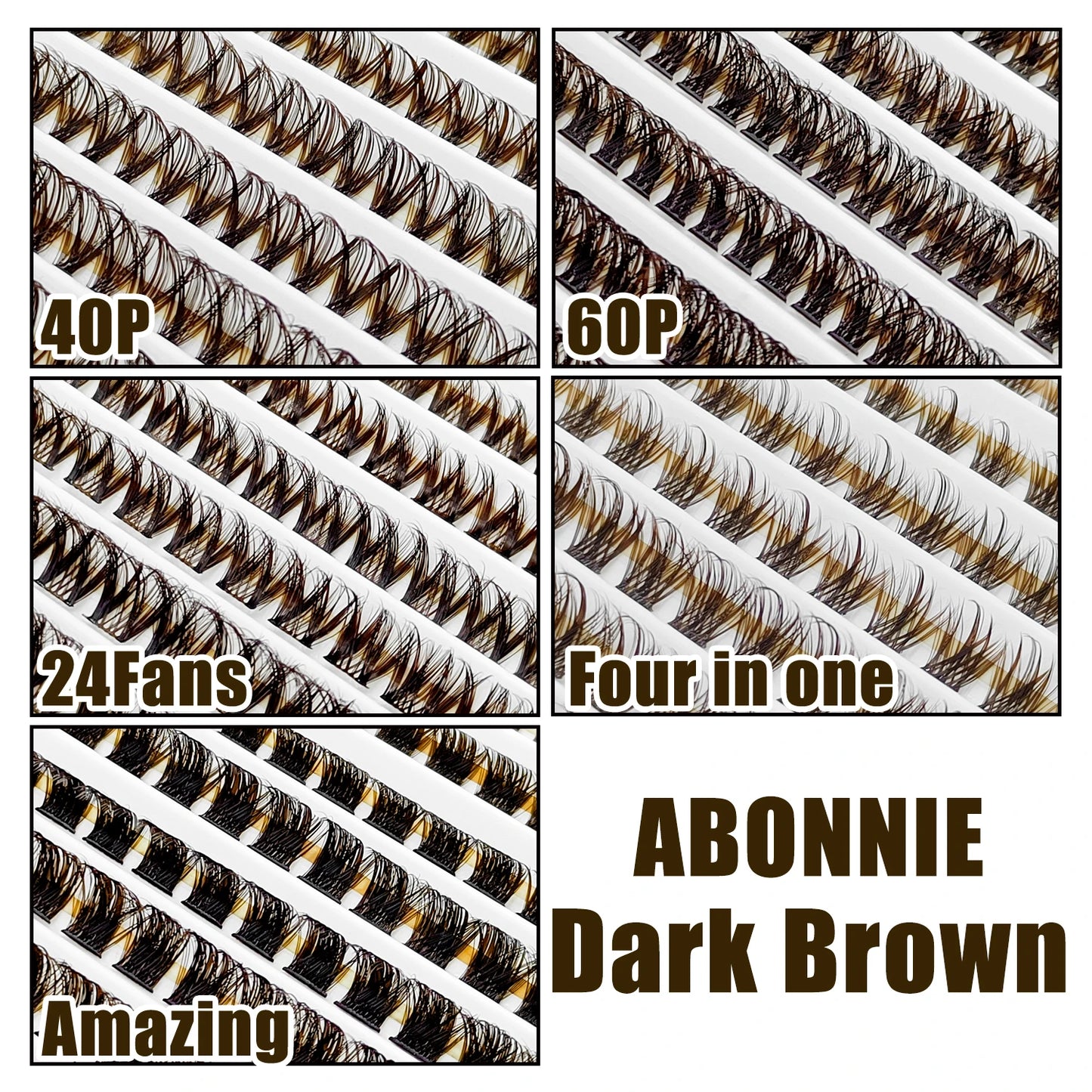 ABONNIE Dark Brown Diy Cluster Lashes 40D 60D D Curl Individual