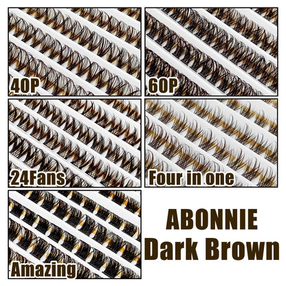 ABONNIE Dark Brown Diy Cluster Lashes 40D 60D D Curl Individual