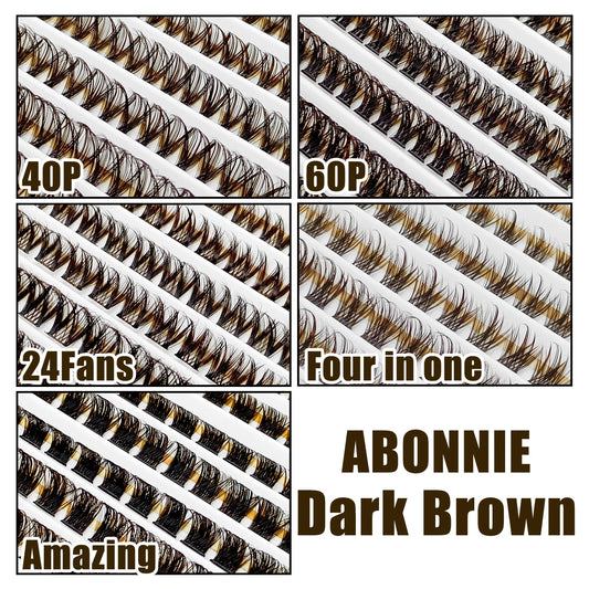ABONNIE Dark Brown Diy Cluster Lashes 40D 60D D Curl Individual