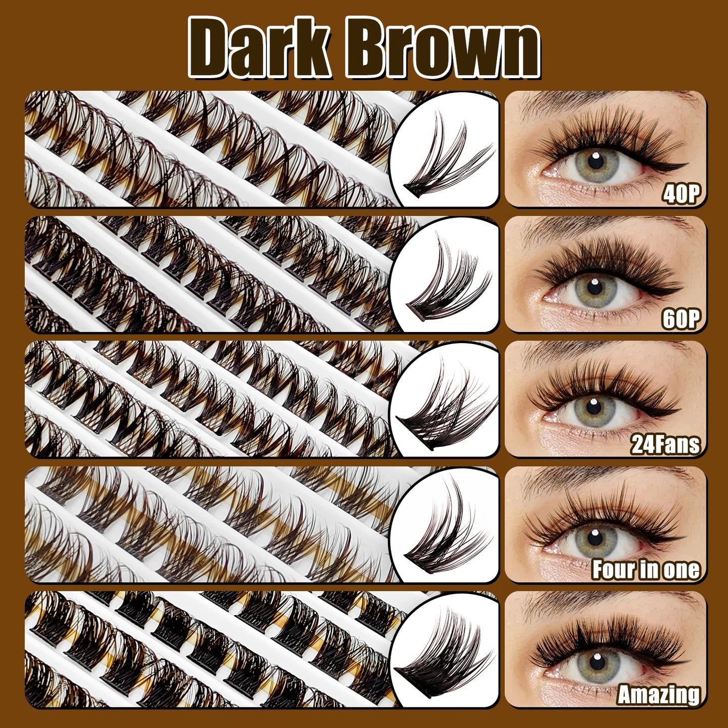 ABONNIE Dark Brown Diy Cluster Lashes 40D 60D D Curl Individual