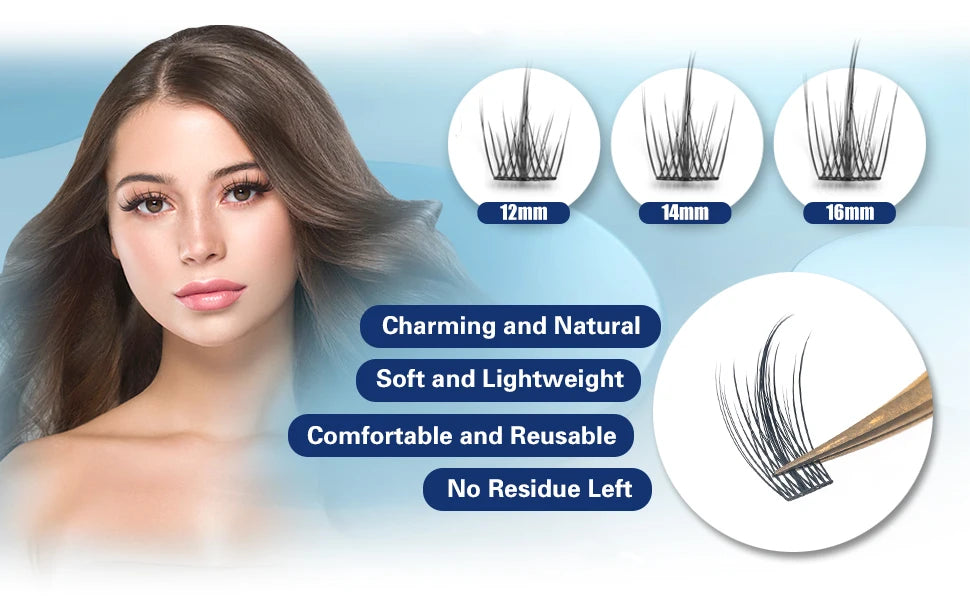 ETVITE DIY Cluster Lashes Fluffy Volume Eyelash Extension Natural Bundles Individual Lashes