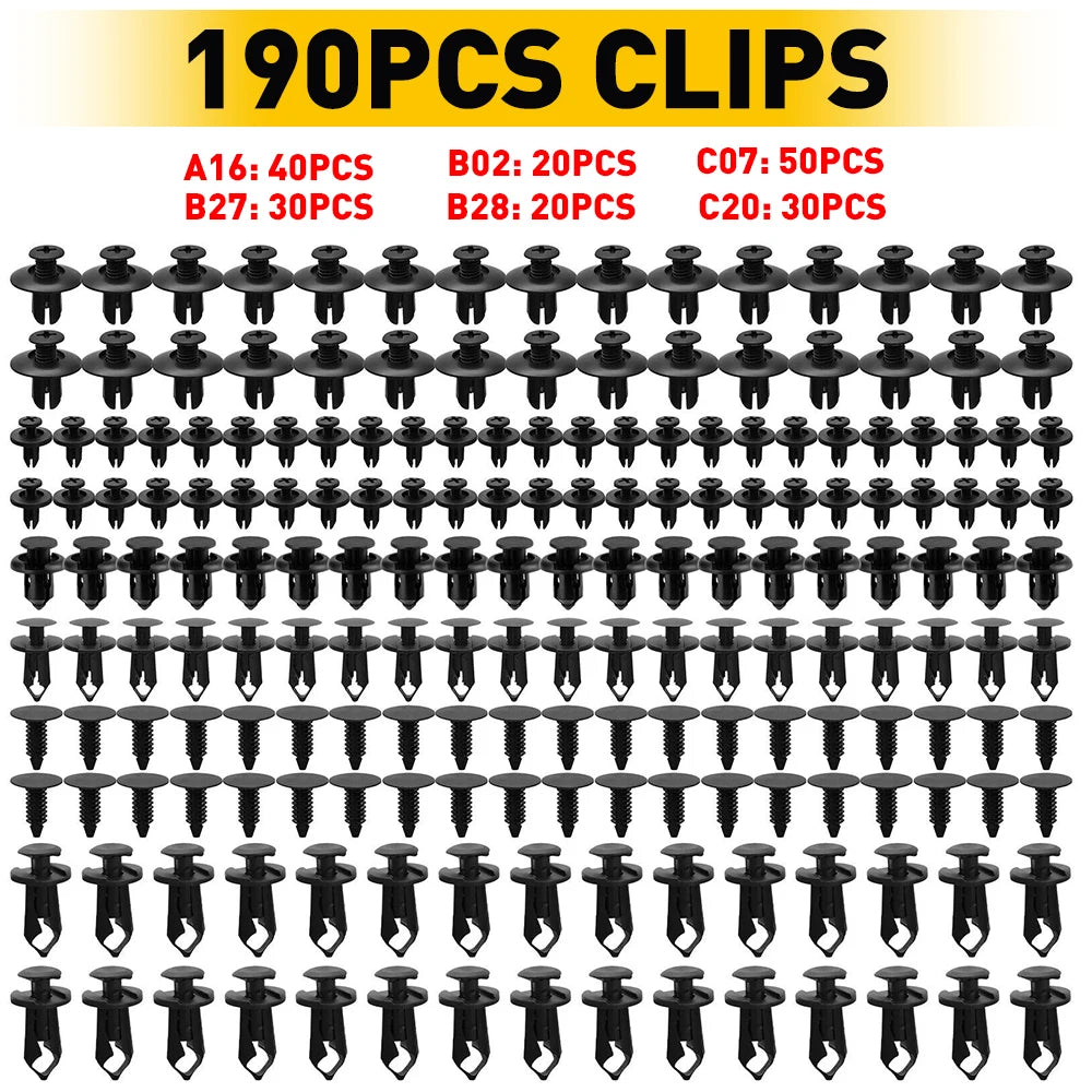 190 PCS Car Fastener Clip Kit Bumper Fender Rivet Clipsw