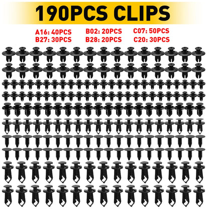 190 PCS Car Fastener Clip Kit Bumper Fender Rivet Clipsw