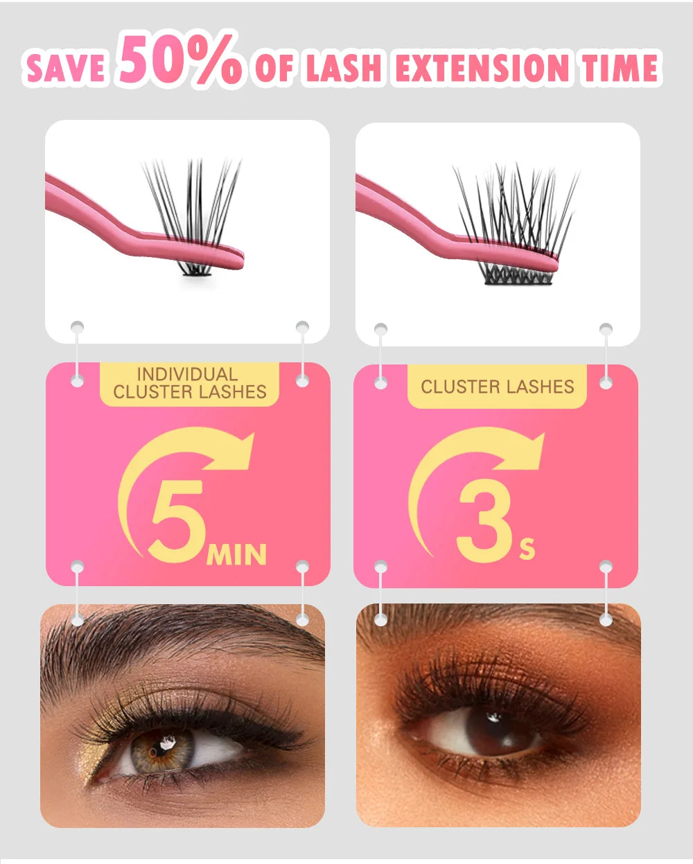 ETVITE DIY Cluster Lashes Fluffy Volume Eyelash Extension Natural Bundles Individual Lashes