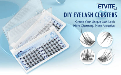 ETVITE DIY Cluster Lashes Fluffy Volume Eyelash Extension Natural Bundles Individual Lashes