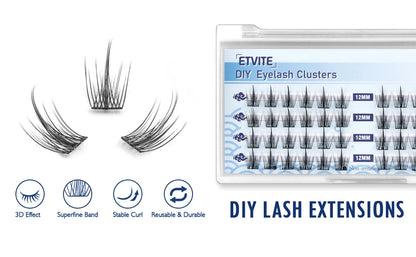 ETVITE DIY Cluster Lashes Fluffy Volume Eyelash Extension Natural Bundles Individual Lashes