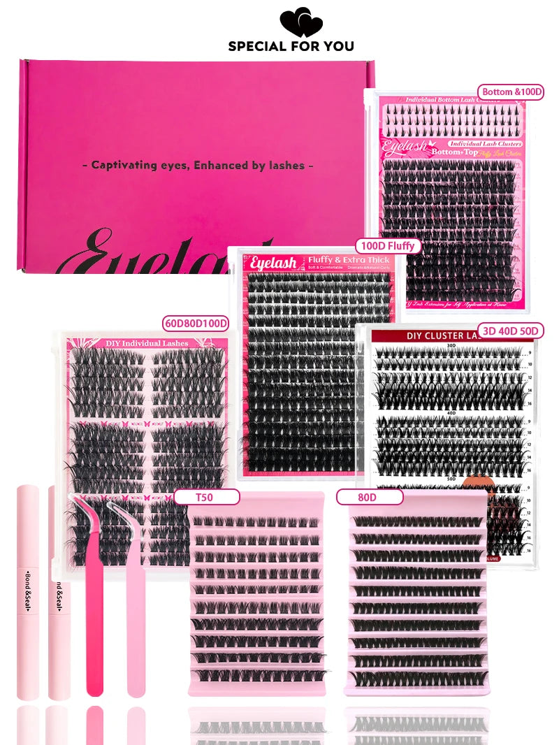 6 Boxes Lash Cluster Extensions 30D40D50D60D80D100D & Wide Stem Lashes