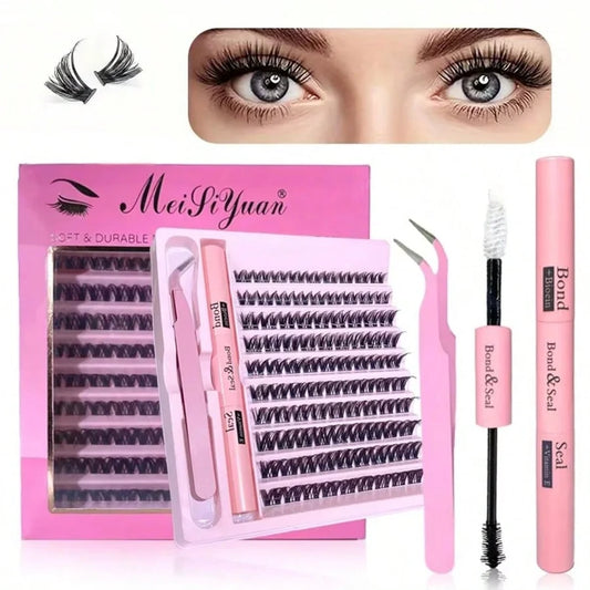 3D 190 PCS Cluster Lashes Kit DIY Lash Extension Set with Glue Accessories Eyelash Curler Lash Bond And Seal Makeup Tools