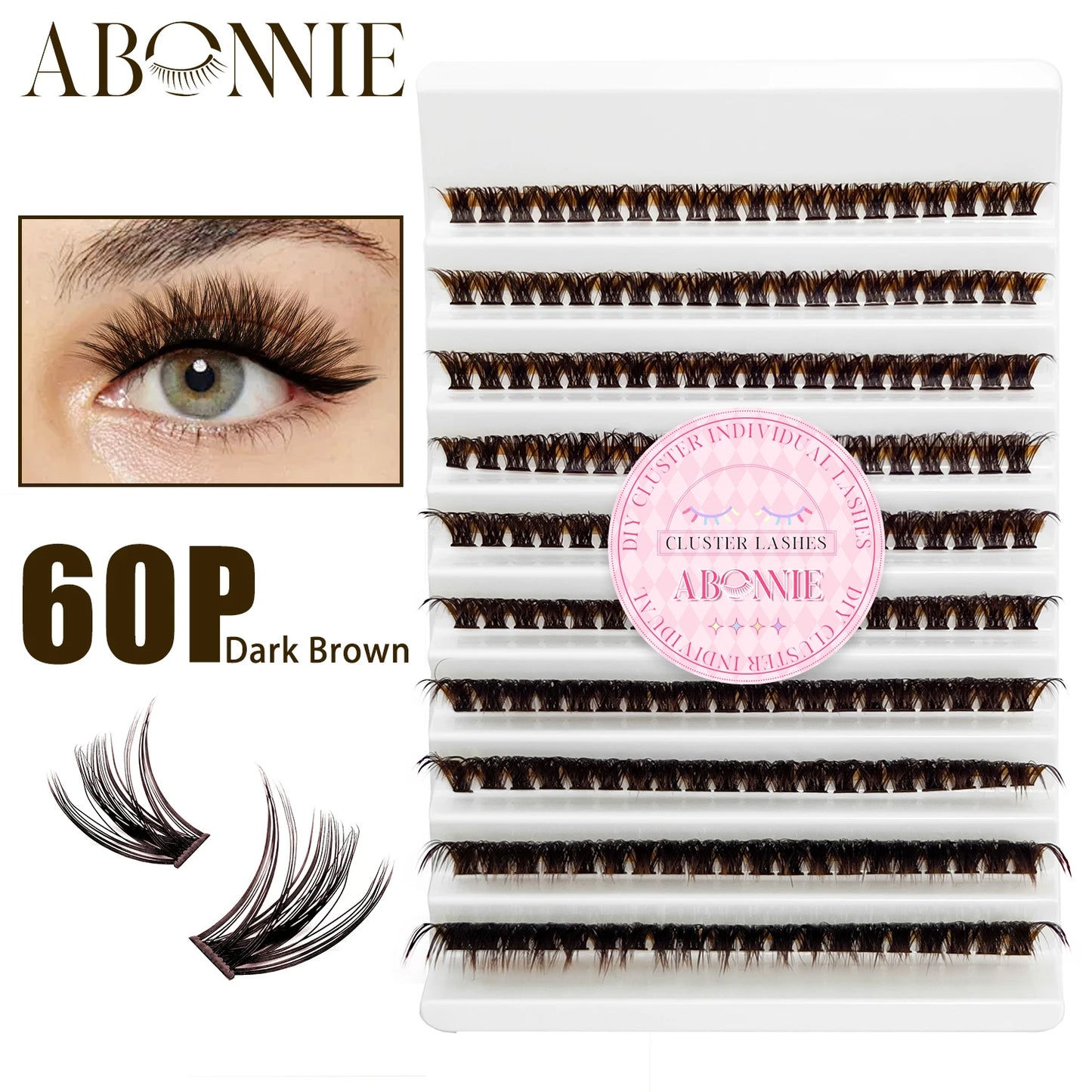 ABONNIE Dark Brown Diy Cluster Lashes 40D 60D D Curl Individual