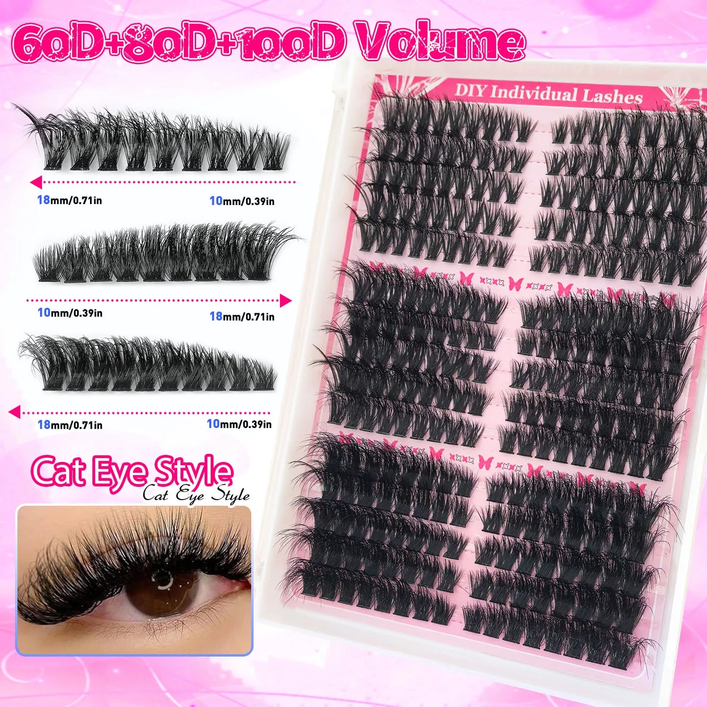 6 Boxes Lash Cluster Extensions 30D40D50D60D80D100D & Wide Stem Lashes