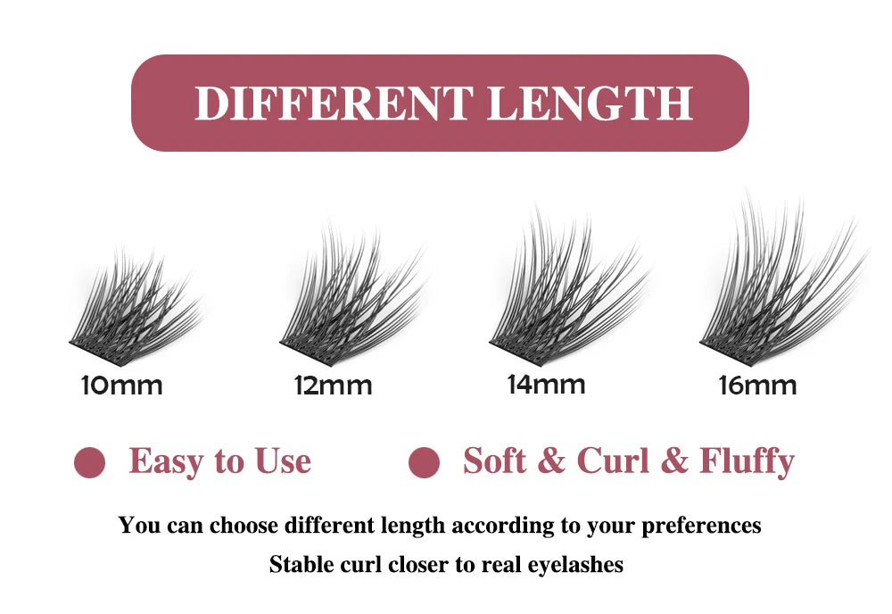 ETVITE DIY Cluster Lashes Fluffy Volume Eyelash Extension Natural Bundles Individual Lashes