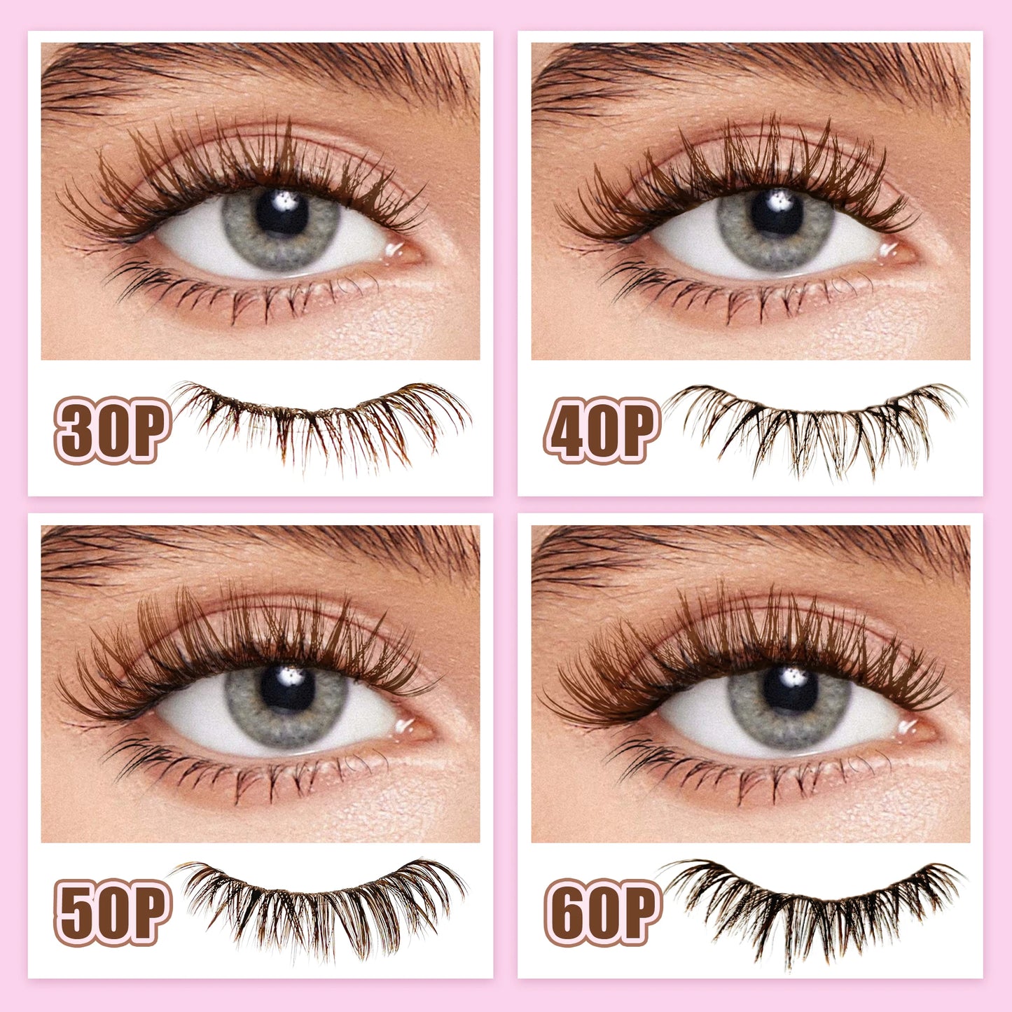 LAKANAKU Dark Brown Cluster Lashes 30D 50D 40D 60D D Curl Wispy Individual Lashes