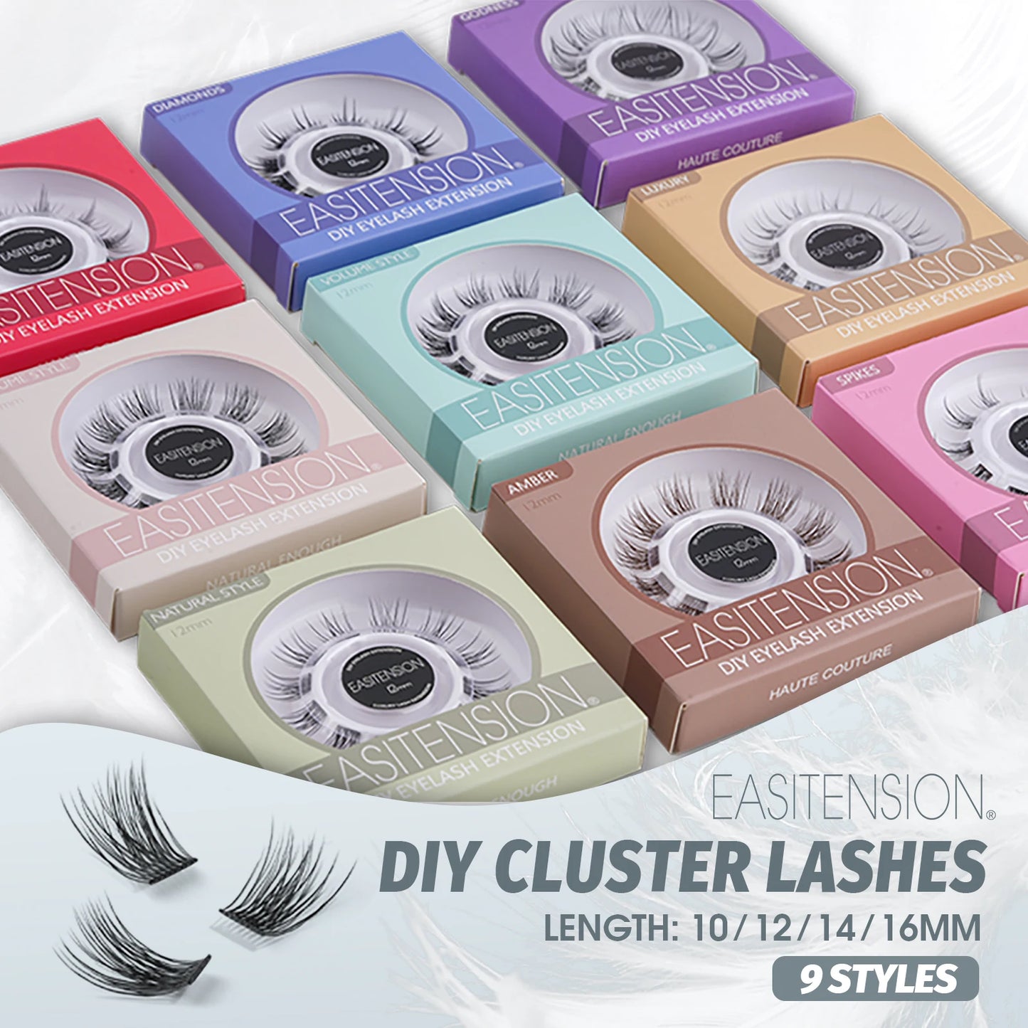 EASITENSION  9 Styles DIY Cluster Eyelash Extension Faux Mink  Natural Dovetail