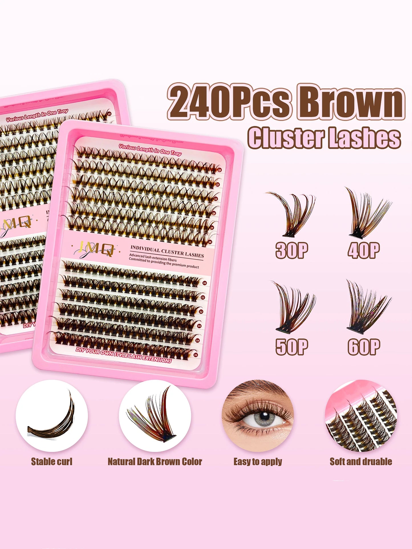 LAKANAKU Dark Brown Cluster Lashes 30D 50D 40D 60D D Curl Wispy Individual Lashes