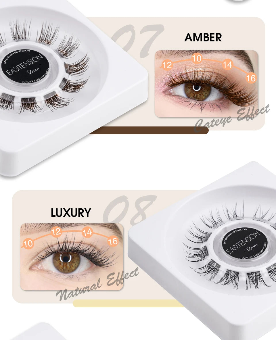 EASITENSION  9 Styles DIY Cluster Eyelash Extension Faux Mink  Natural Dovetail