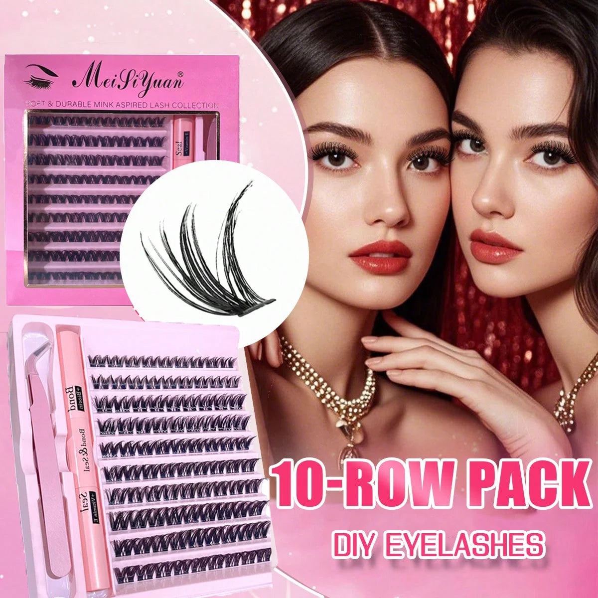 3D 190 PCS Cluster Lashes Kit DIY Lash Extension Set with Glue Accessories Eyelash Curler Lash Bond And Seal Makeup Tools
