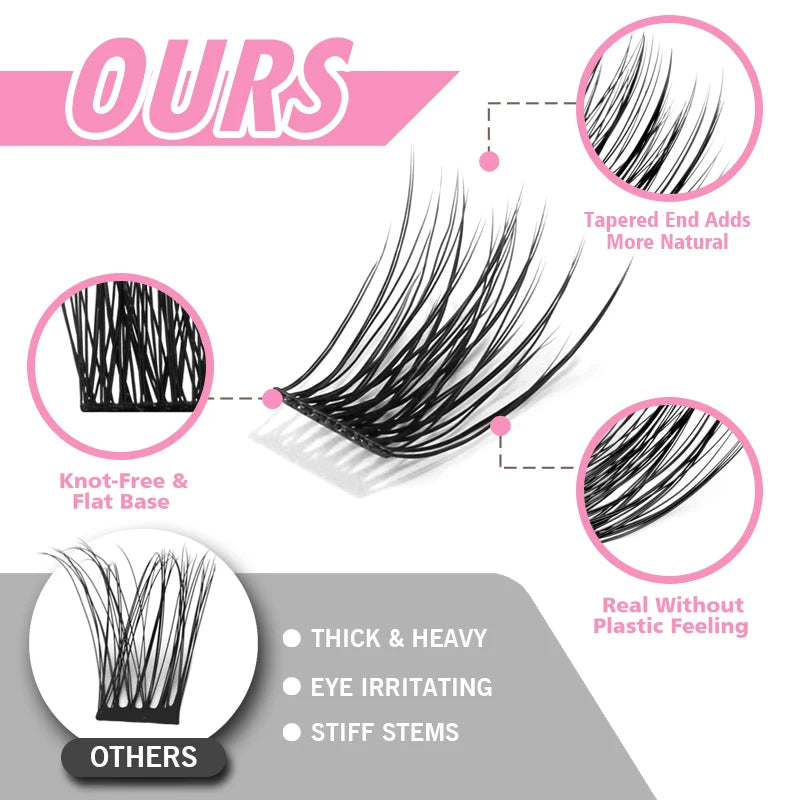 ETVITE DIY Cluster Lashes Fluffy Volume Eyelash Extension Natural Bundles Individual Lashes