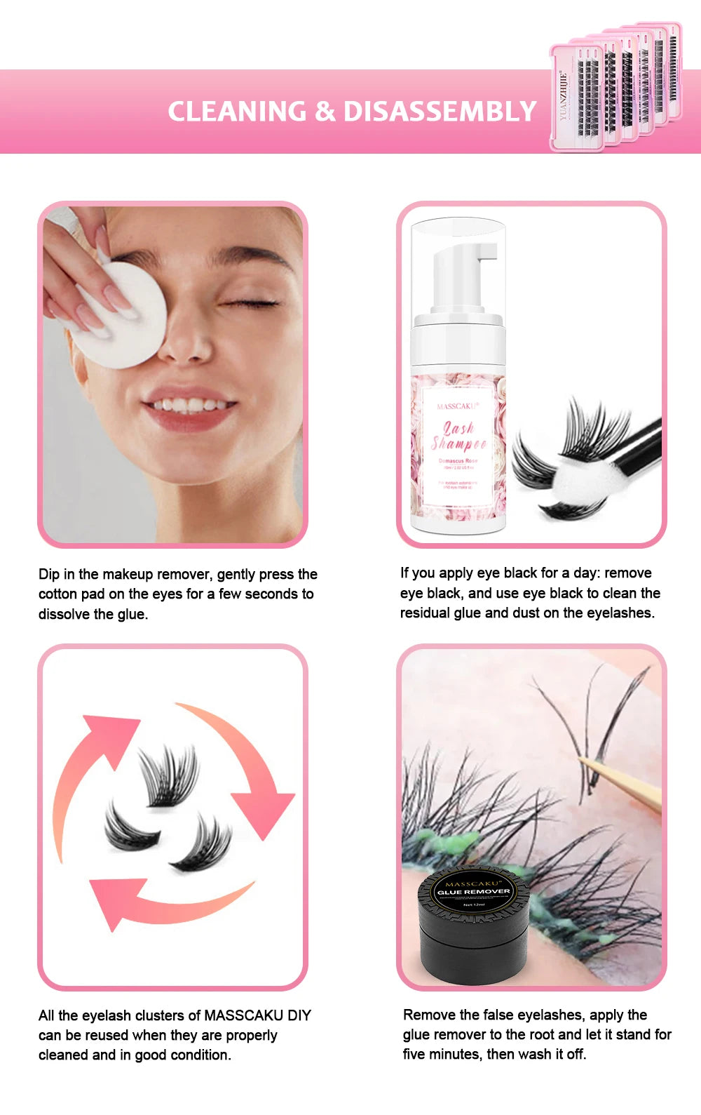 YUANZHIJIE Dramatic Eyelashes Bundles Soft Premium Mink Individual DIY Clusters Lashes