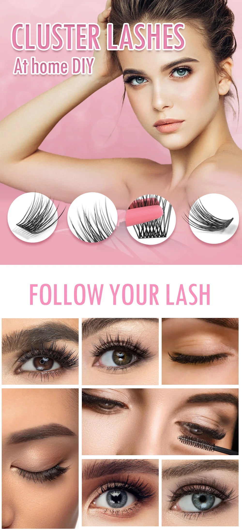 ETVITE DIY Cluster Lashes Fluffy Volume Eyelash Extension Natural Bundles Individual Lashes