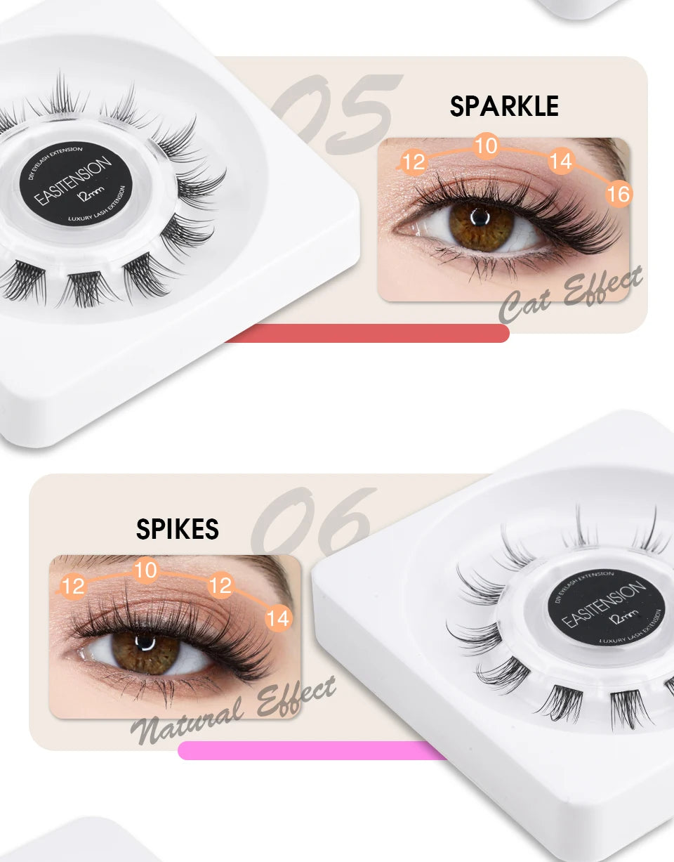 EASITENSION  9 Styles DIY Cluster Eyelash Extension Faux Mink  Natural Dovetail