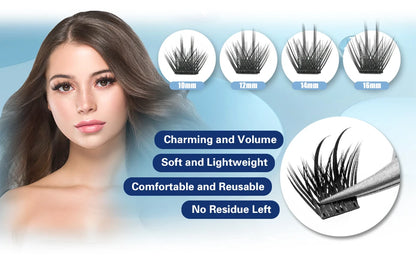 ETVITE DIY Cluster Lashes Fluffy Volume Eyelash Extension Natural Bundles Individual Lashes