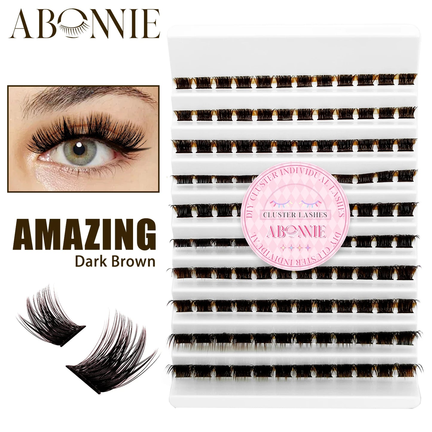 ABONNIE Dark Brown Diy Cluster Lashes 40D 60D D Curl Individual