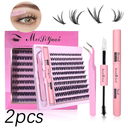 3D 190 PCS Cluster Lashes Kit DIY Lash Extension Set with Glue Accessories Eyelash Curler Lash Bond And Seal Makeup Tools