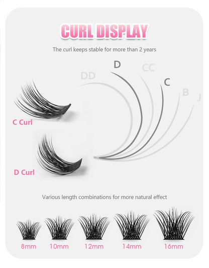 YUANZHIJIE Dramatic Eyelashes Bundles Soft Premium Mink Individual DIY Clusters Lashes