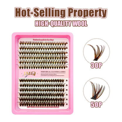 LAKANAKU Dark Brown Cluster Lashes 30D 50D 40D 60D D Curl Wispy Individual Lashes