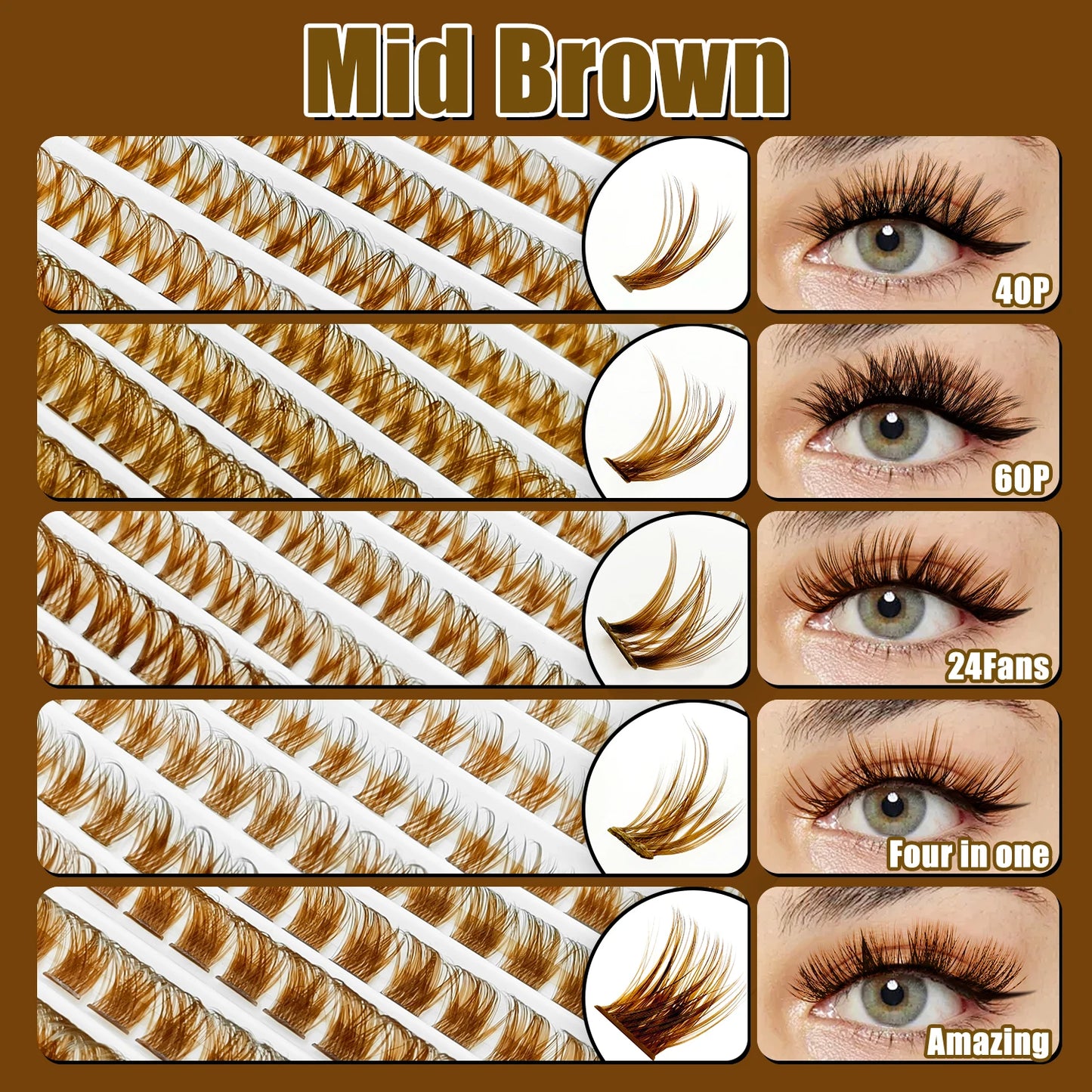 ABONNIE Dark Brown 40D 60D Diy Cluster Lashes Heat Bonded