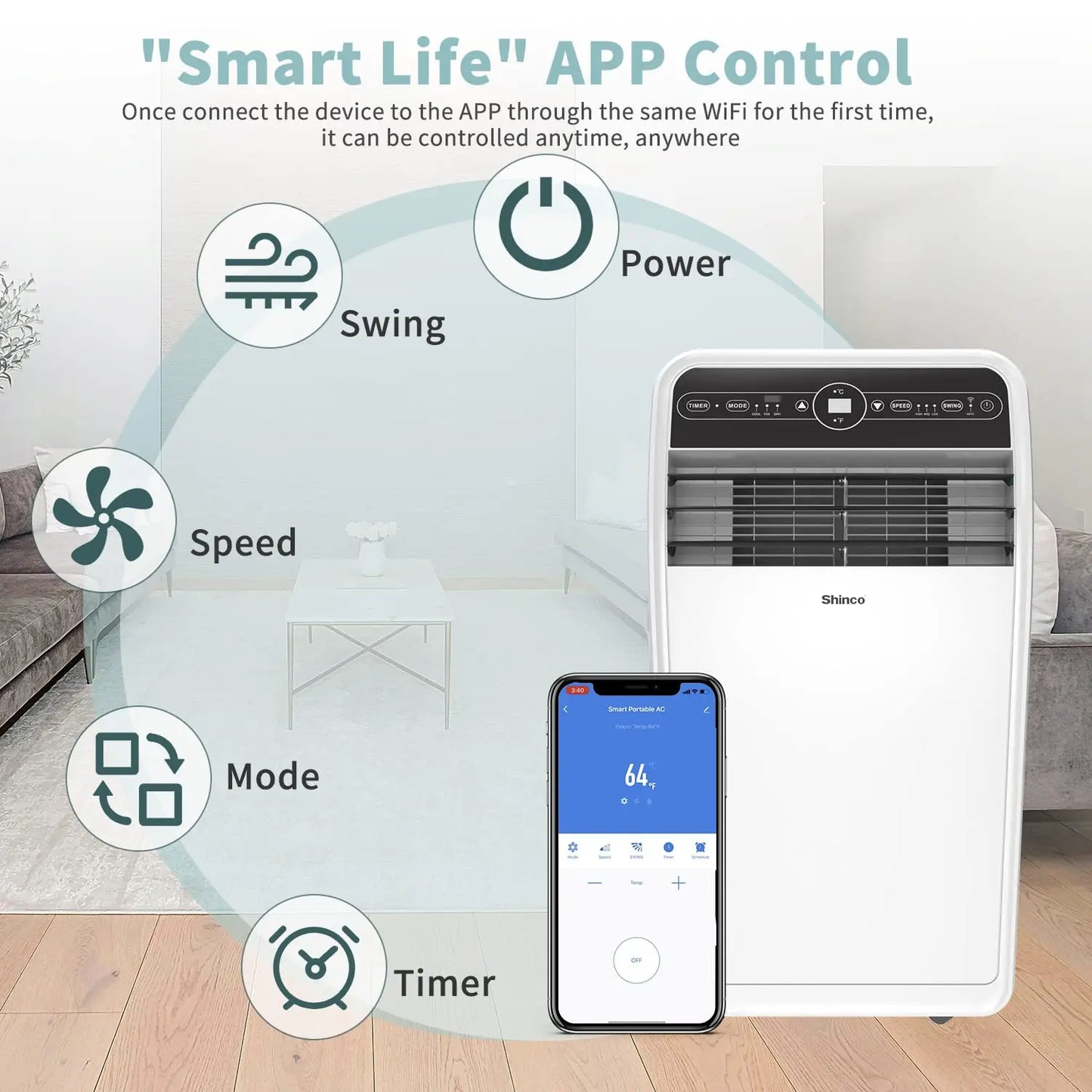12,000 BTU Smart Wi-Fi Portable Air Conditioner