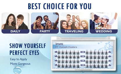 ETVITE DIY Cluster Lashes Fluffy Volume Eyelash Extension Natural Bundles Individual Lashes