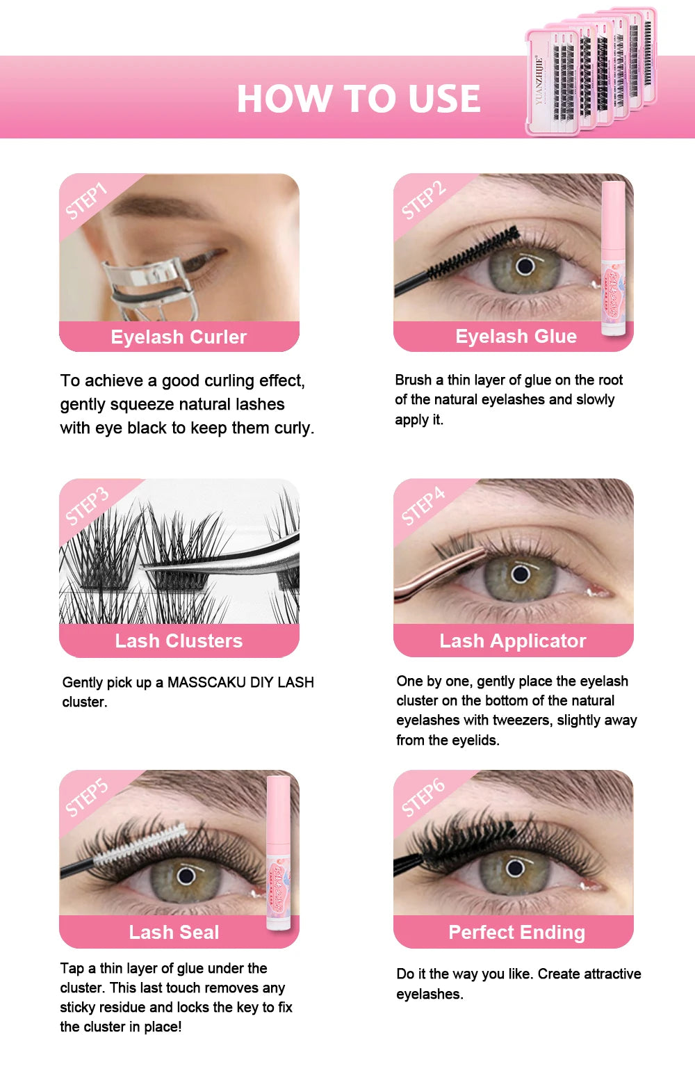 YUANZHIJIE Dramatic Eyelashes Bundles Soft Premium Mink Individual DIY Clusters Lashes