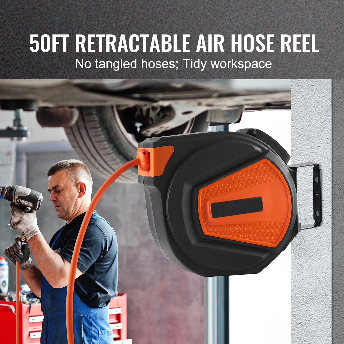 50FT Retractable Air Hose Reel Wall-Mounted