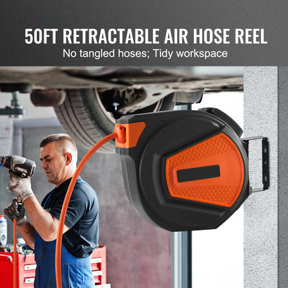 50FT Retractable Air Hose Reel Wall-Mounted