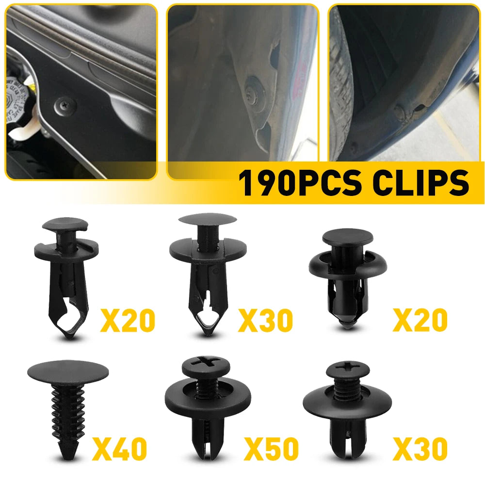 190 PCS Car Fastener Clip Kit Bumper Fender Rivet Clipsw