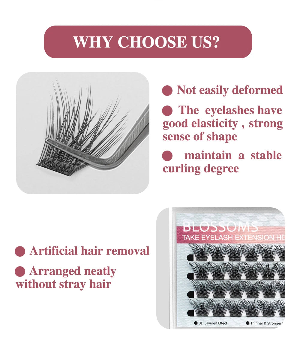 ETVITE DIY Cluster Lashes Fluffy Volume Eyelash Extension Natural Bundles Individual Lashes