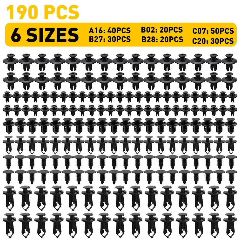 190 PCS Car Fastener Clip Kit Bumper Fender Rivet Clipsw